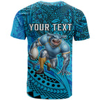 Personalised Cronulla-Sutherland Sharks T Shirt Polynesian Tribal Art Style With Hammerhead Mascot