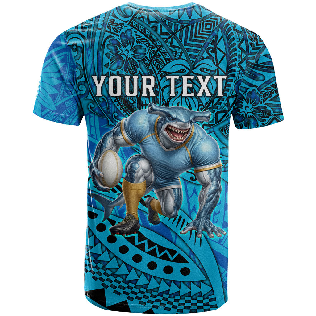 Personalised Cronulla-Sutherland Sharks T Shirt Polynesian Tribal Art Style With Hammerhead Mascot