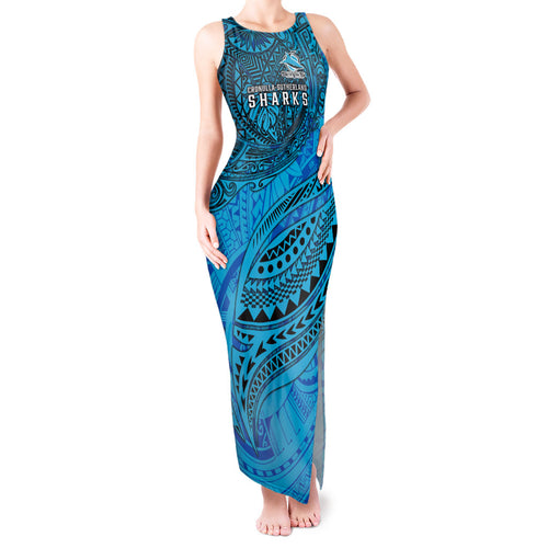 Personalised Cronulla-Sutherland Sharks Tank Maxi Dress Polynesian Tribal Art Style With Hammerhead Mascot