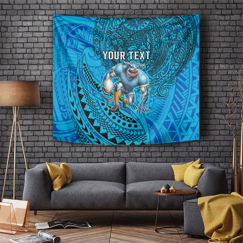 Personalised Cronulla-Sutherland Sharks Tapestry Polynesian Tribal Art Style With Hammerhead Mascot