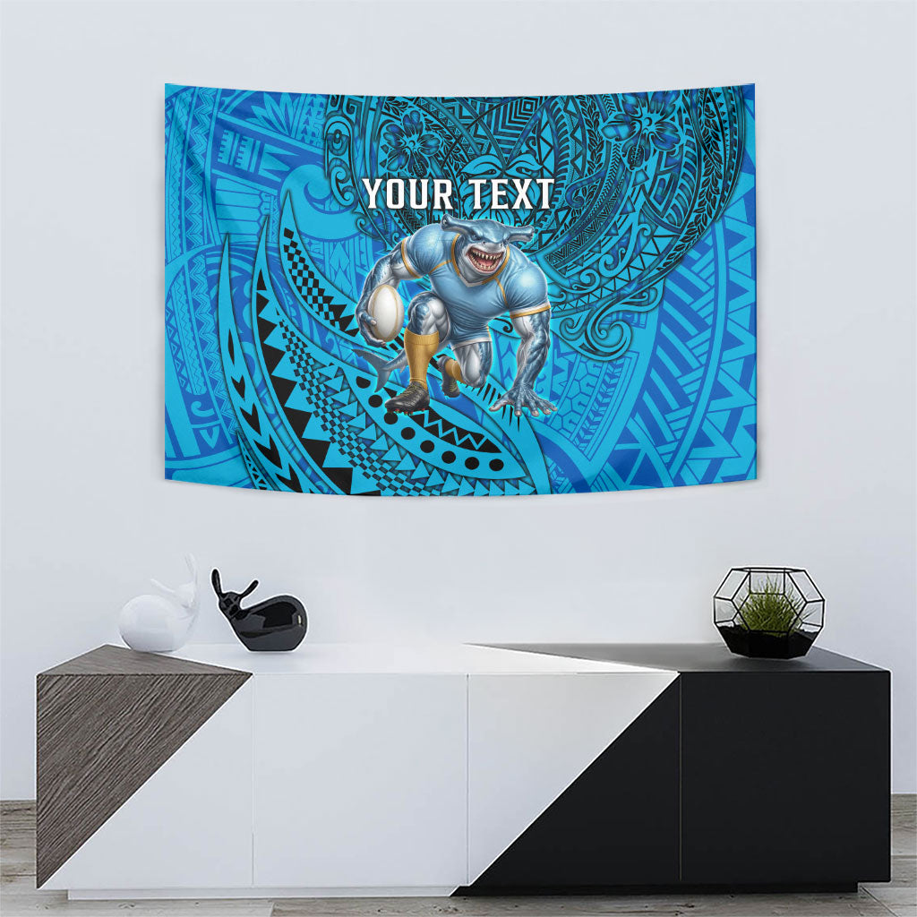 Personalised Cronulla-Sutherland Sharks Tapestry Polynesian Tribal Art Style With Hammerhead Mascot