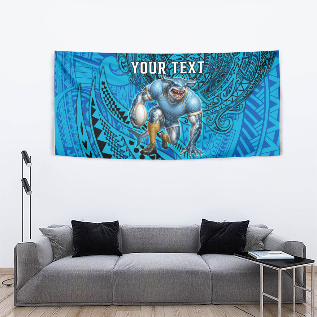 Personalised Cronulla-Sutherland Sharks Tapestry Polynesian Tribal Art Style With Hammerhead Mascot