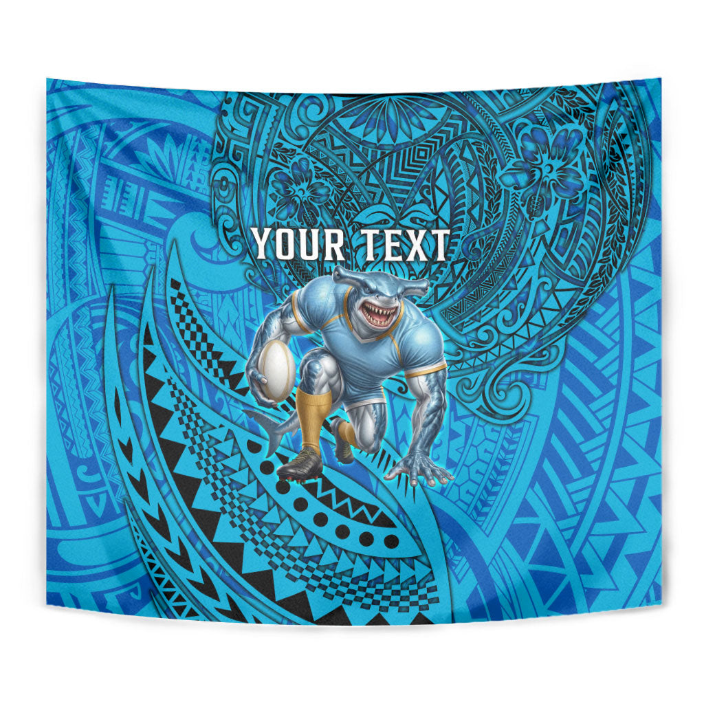 Personalised Cronulla-Sutherland Sharks Tapestry Polynesian Tribal Art Style With Hammerhead Mascot