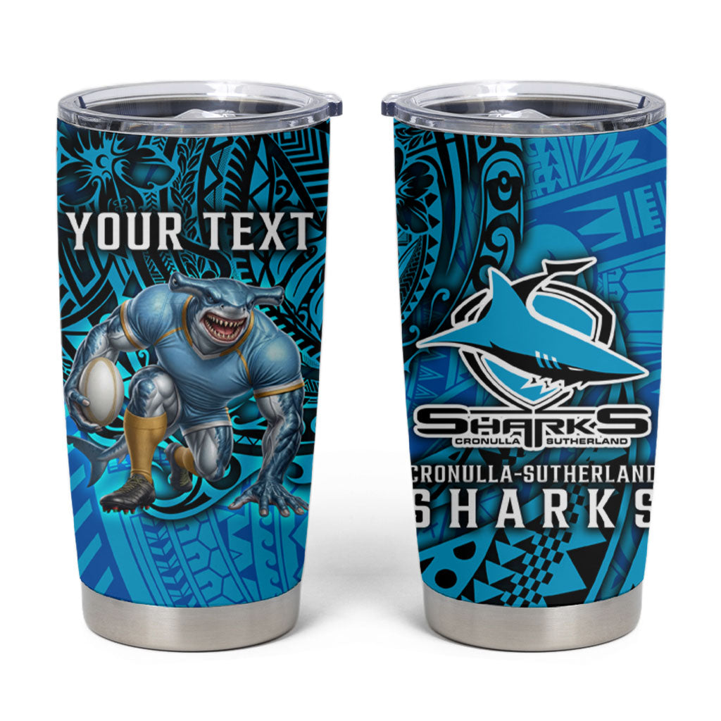 Personalised Cronulla-Sutherland Sharks Tumbler Cup Polynesian Tribal Art Style With Hammerhead Mascot