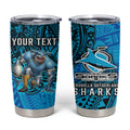 Personalised Cronulla-Sutherland Sharks Tumbler Cup Polynesian Tribal Art Style With Hammerhead Mascot