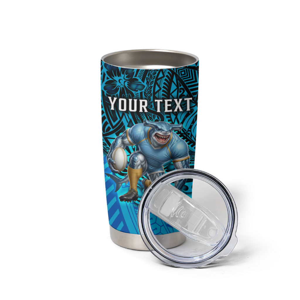Personalised Cronulla-Sutherland Sharks Tumbler Cup Polynesian Tribal Art Style With Hammerhead Mascot