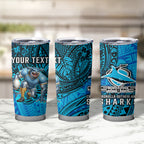 Personalised Cronulla-Sutherland Sharks Tumbler Cup Polynesian Tribal Art Style With Hammerhead Mascot