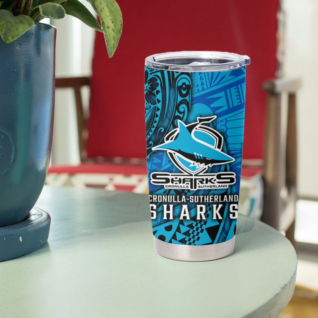 Personalised Cronulla-Sutherland Sharks Tumbler Cup Polynesian Tribal Art Style With Hammerhead Mascot