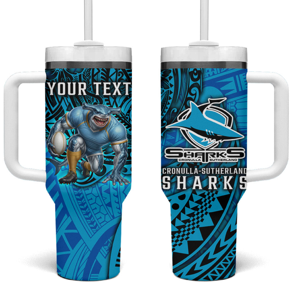 Personalised Cronulla-Sutherland Sharks Tumbler With Handle Polynesian Tribal Art Style With Hammerhead Mascot