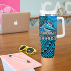 Personalised Cronulla-Sutherland Sharks Tumbler With Handle Polynesian Tribal Art Style With Hammerhead Mascot