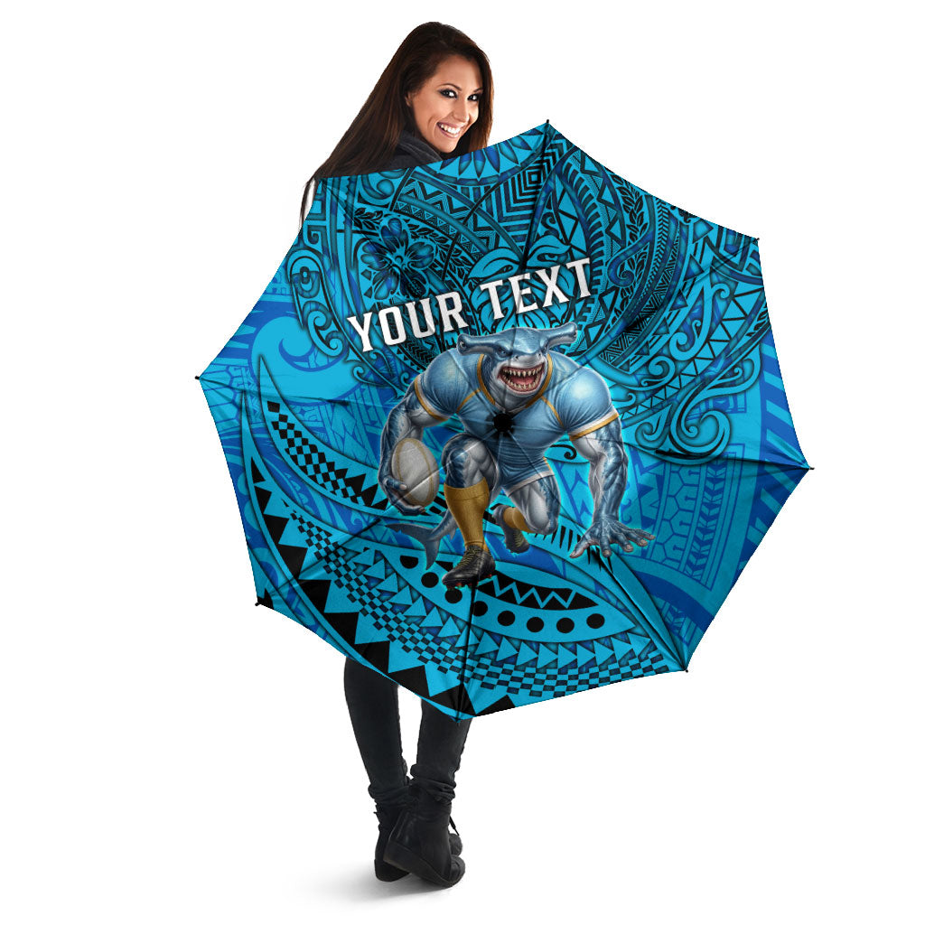 Personalised Cronulla-Sutherland Sharks Umbrella Polynesian Tribal Art Style With Hammerhead Mascot