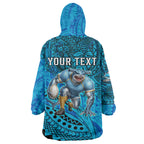 Personalised Cronulla-Sutherland Sharks Wearable Blanket Hoodie Polynesian Tribal Art Style With Hammerhead Mascot