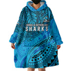 Personalised Cronulla-Sutherland Sharks Wearable Blanket Hoodie Polynesian Tribal Art Style With Hammerhead Mascot