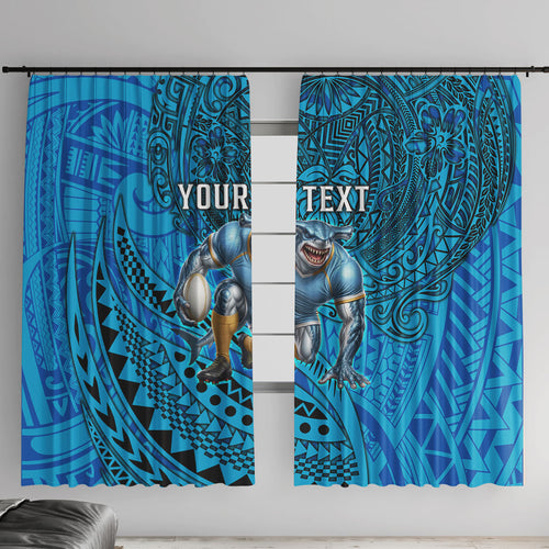 Personalised Cronulla-Sutherland Sharks Window Curtain Polynesian Tribal Art Style With Hammerhead Mascot