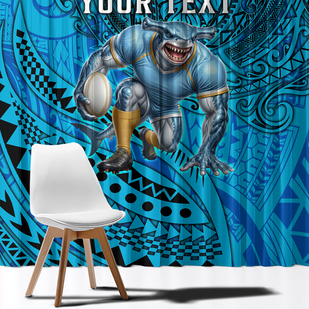 Personalised Cronulla-Sutherland Sharks Window Curtain Polynesian Tribal Art Style With Hammerhead Mascot