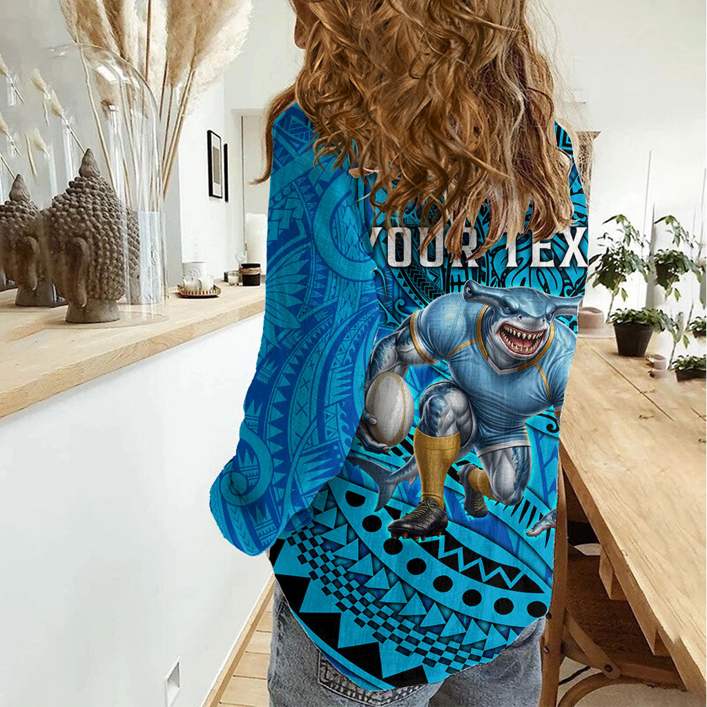Personalised Cronulla-Sutherland Sharks Women Casual Shirt Polynesian Tribal Art Style With Hammerhead Mascot