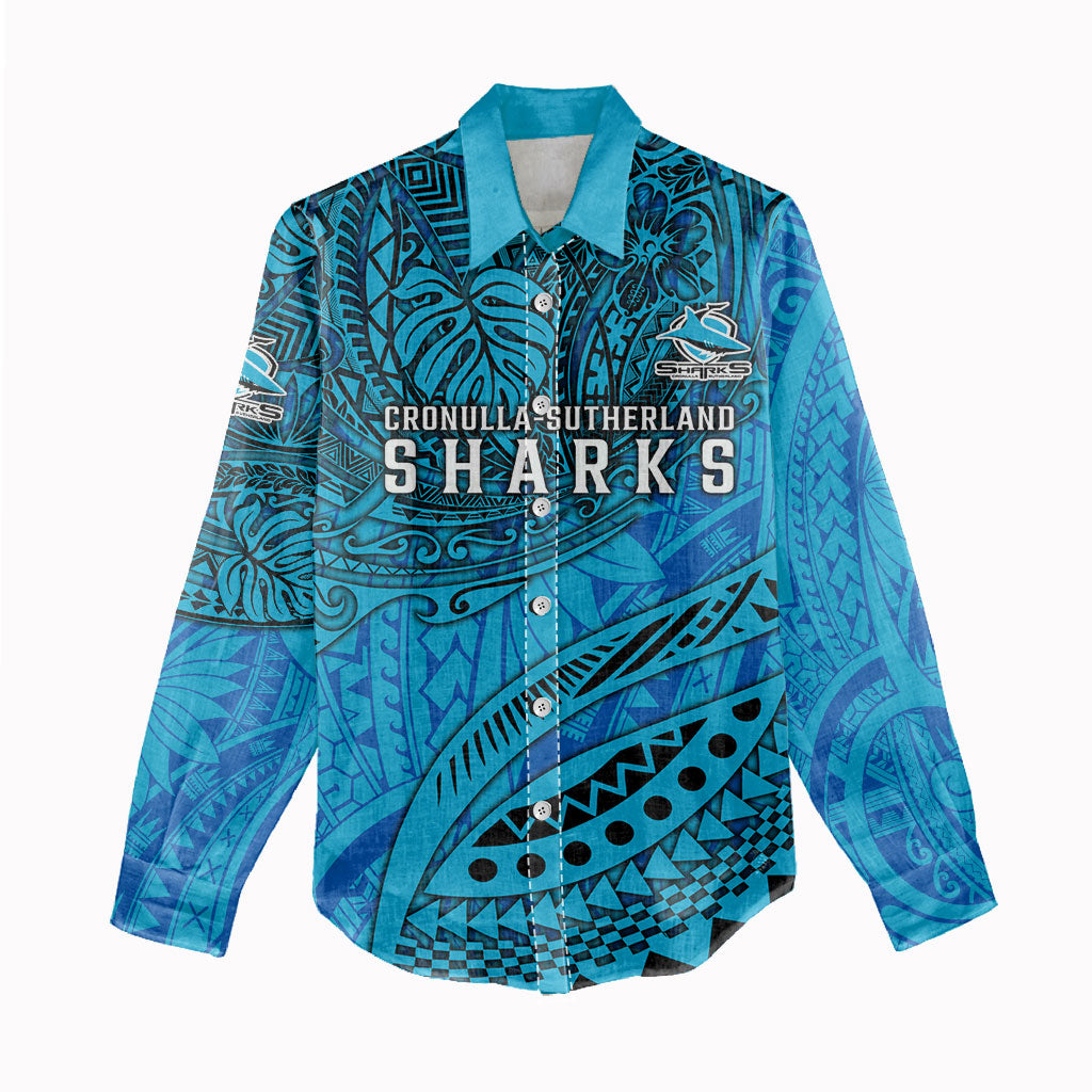 Personalised Cronulla-Sutherland Sharks Women Casual Shirt Polynesian Tribal Art Style With Hammerhead Mascot