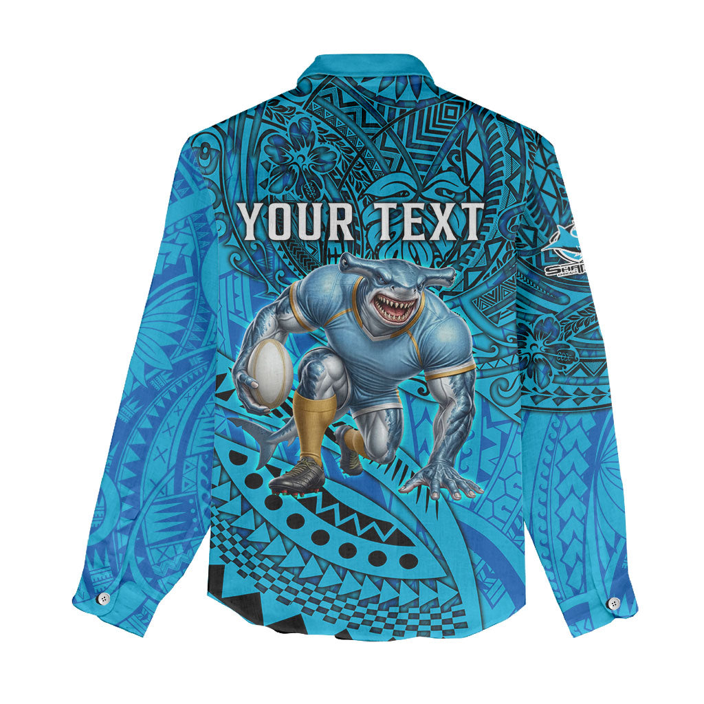 Personalised Cronulla-Sutherland Sharks Women Casual Shirt Polynesian Tribal Art Style With Hammerhead Mascot