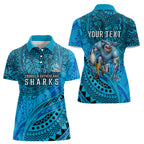 Personalised Cronulla-Sutherland Sharks Women Polo Shirt Polynesian Tribal Art Style With Hammerhead Mascot