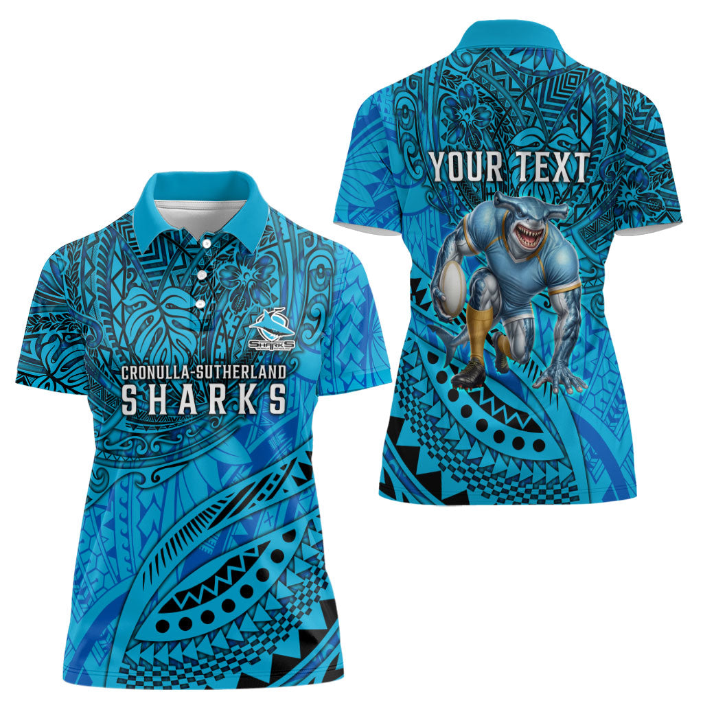 Personalised Cronulla-Sutherland Sharks Women Polo Shirt Polynesian Tribal Art Style With Hammerhead Mascot
