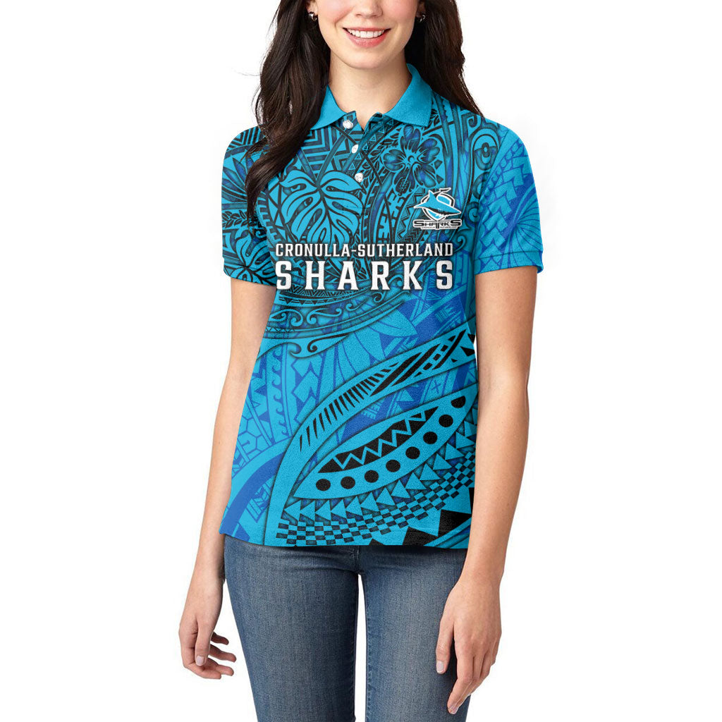 Personalised Cronulla-Sutherland Sharks Women Polo Shirt Polynesian Tribal Art Style With Hammerhead Mascot
