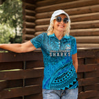 Personalised Cronulla-Sutherland Sharks Women Polo Shirt Polynesian Tribal Art Style With Hammerhead Mascot