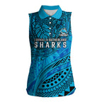 Personalised Cronulla-Sutherland Sharks Women Sleeveless Polo Shirt Polynesian Tribal Art Style With Hammerhead Mascot