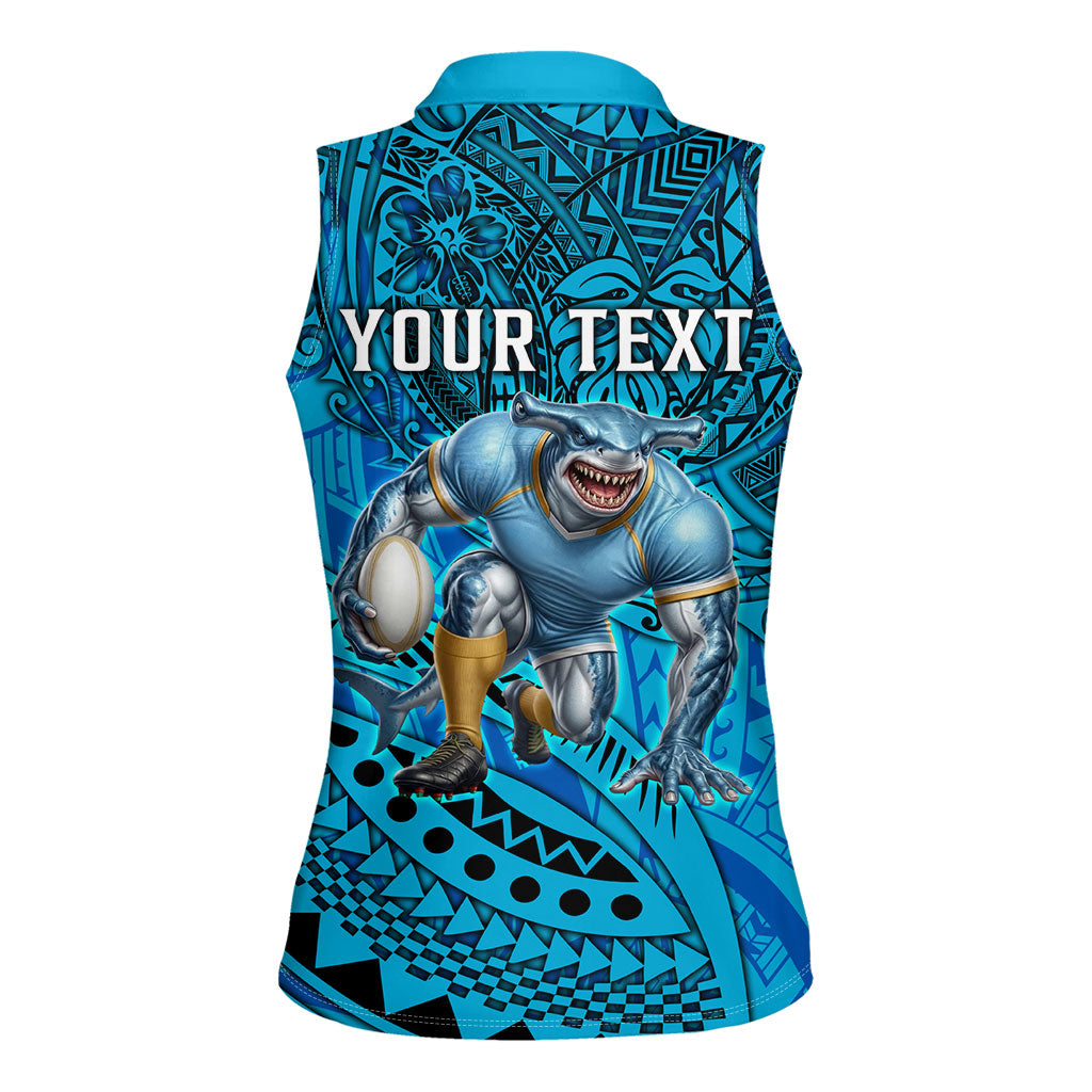 Personalised Cronulla-Sutherland Sharks Women Sleeveless Polo Shirt Polynesian Tribal Art Style With Hammerhead Mascot