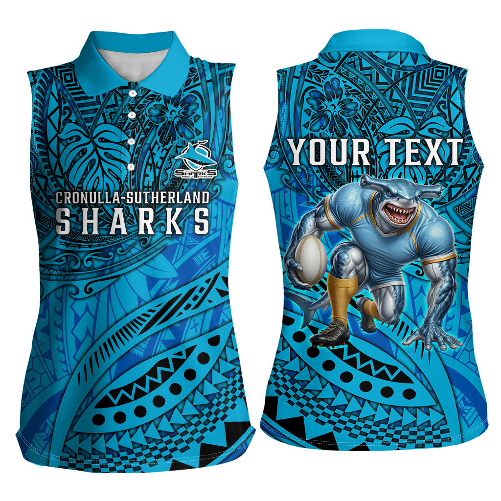 Personalised Cronulla-Sutherland Sharks Women Sleeveless Polo Shirt Polynesian Tribal Art Style With Hammerhead Mascot