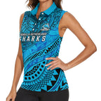Personalised Cronulla-Sutherland Sharks Women Sleeveless Polo Shirt Polynesian Tribal Art Style With Hammerhead Mascot
