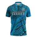 Personalised Cronulla-Sutherland Sharks Zipper Polo Shirt Polynesian Tribal Art Style With Hammerhead Mascot