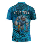 Personalised Cronulla-Sutherland Sharks Zipper Polo Shirt Polynesian Tribal Art Style With Hammerhead Mascot