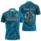 Personalised Cronulla-Sutherland Sharks Zipper Polo Shirt Polynesian Tribal Art Style With Hammerhead Mascot