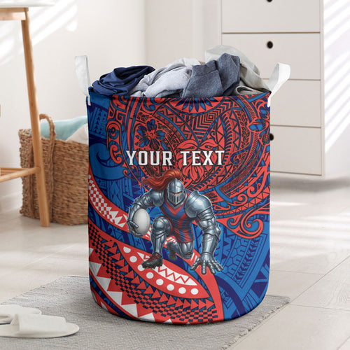 Personalised Newcastle Knights Laundry Basket Polynesian Tribal Art Style With Armored Knight Mascot