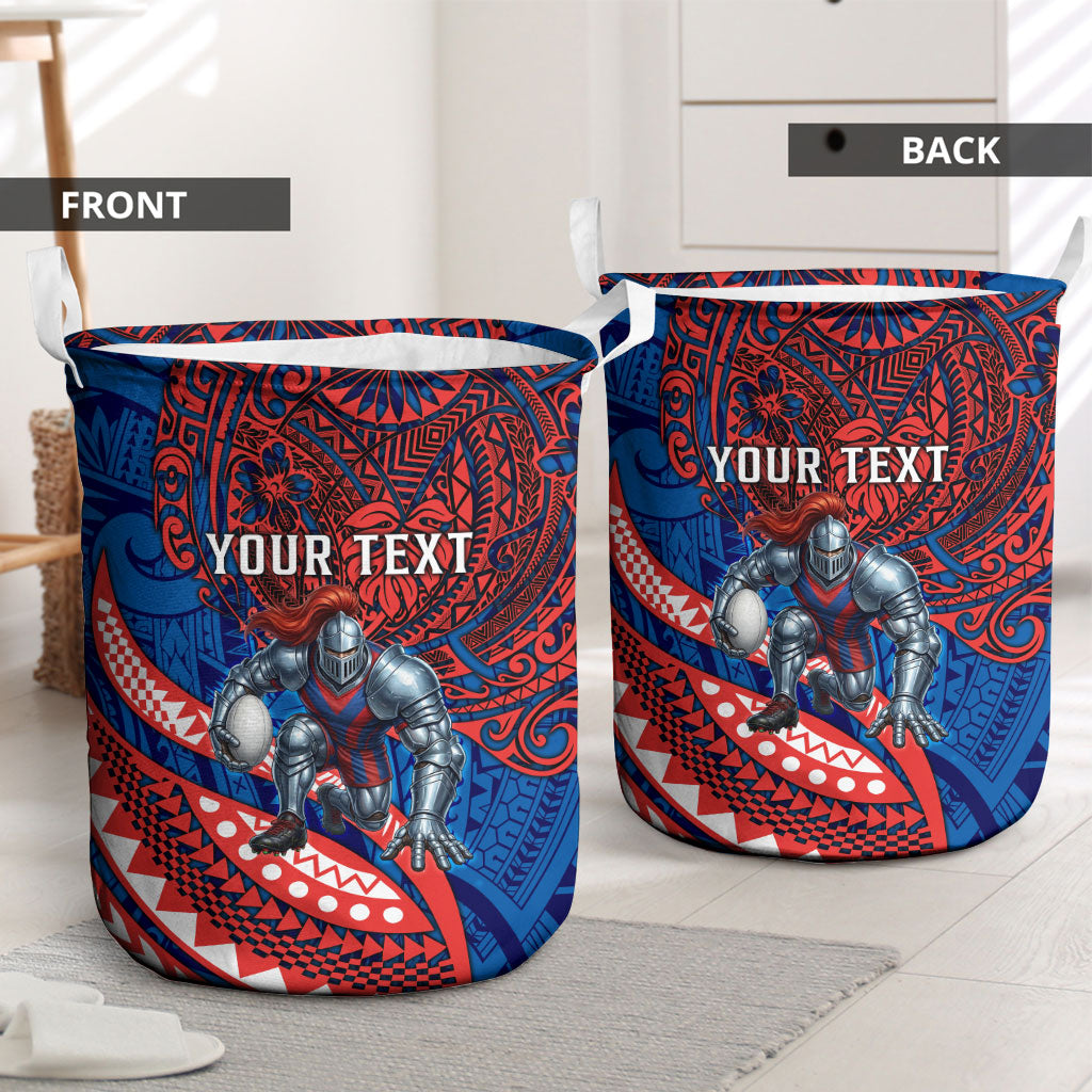 Personalised Newcastle Knights Laundry Basket Polynesian Tribal Art Style With Armored Knight Mascot