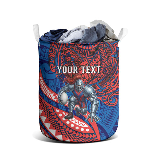 Personalised Newcastle Knights Laundry Basket Polynesian Tribal Art Style With Armored Knight Mascot
