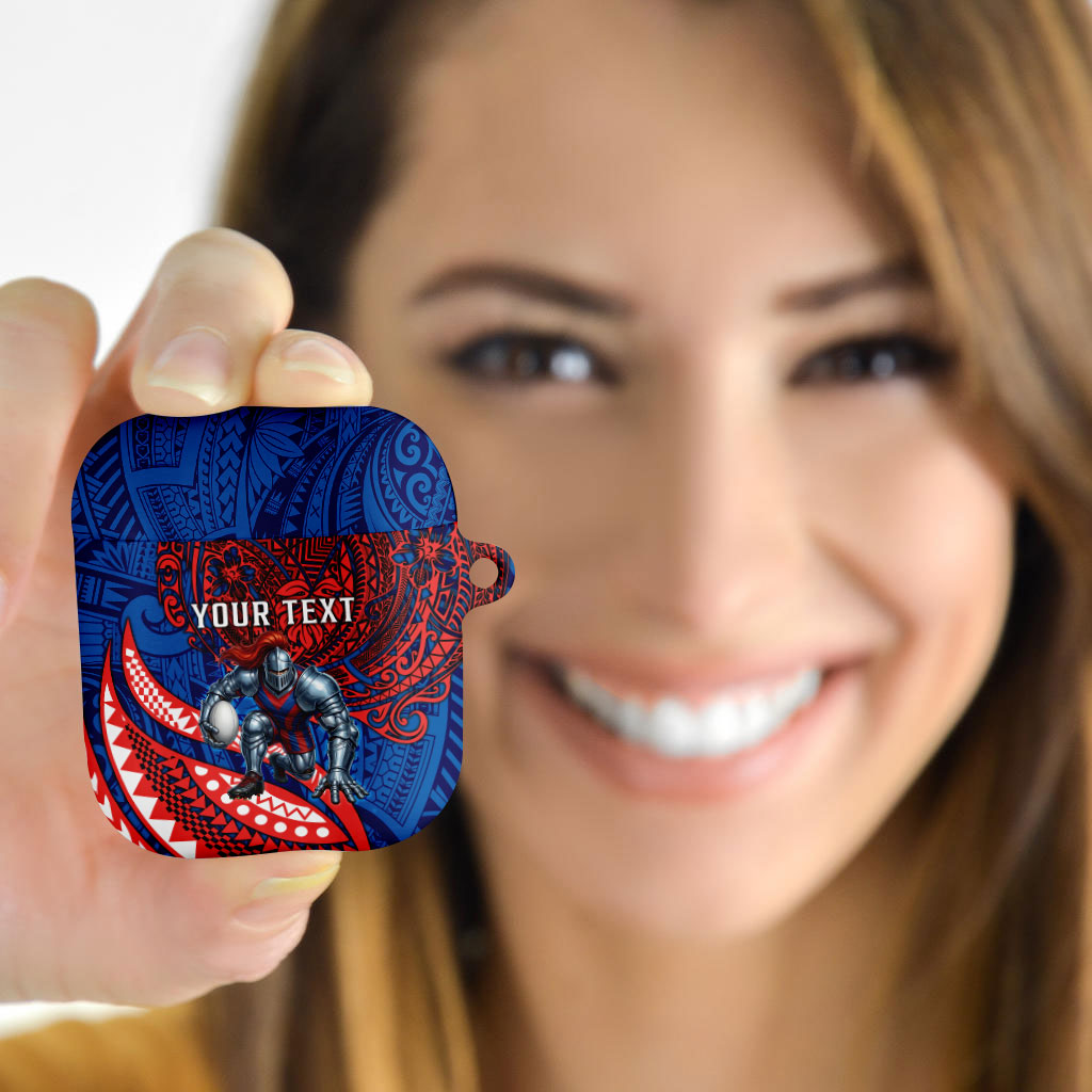 Personalised Newcastle Knights AirPods Case Polynesian Tribal Art Style With Armored Knight Mascot
