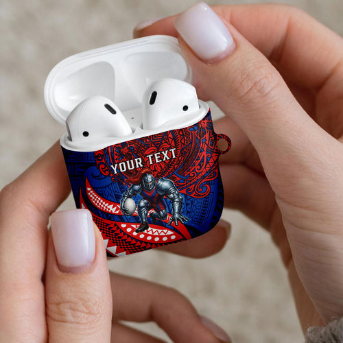 Personalised Newcastle Knights AirPods Case Polynesian Tribal Art Style With Armored Knight Mascot