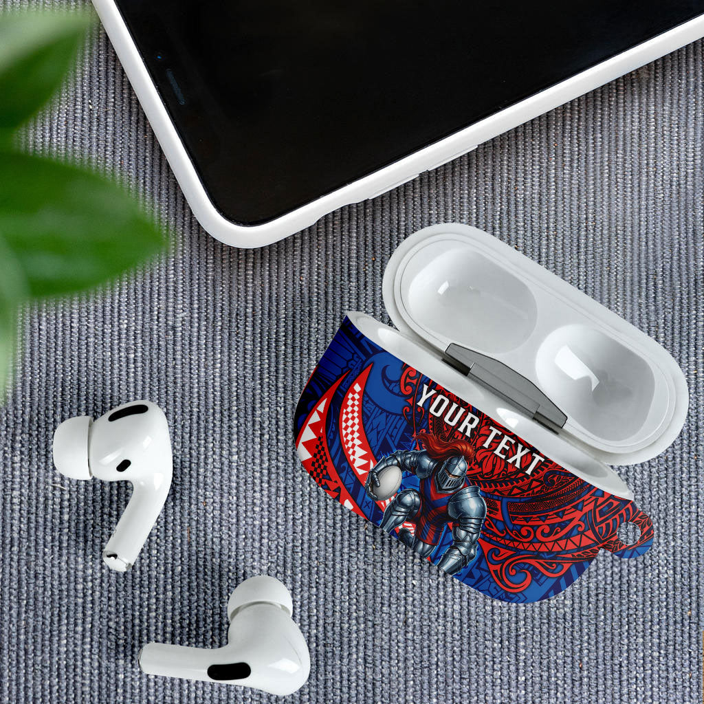 Personalised Newcastle Knights AirPods Case Polynesian Tribal Art Style With Armored Knight Mascot