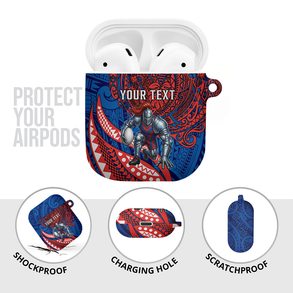 Personalised Newcastle Knights AirPods Case Polynesian Tribal Art Style With Armored Knight Mascot