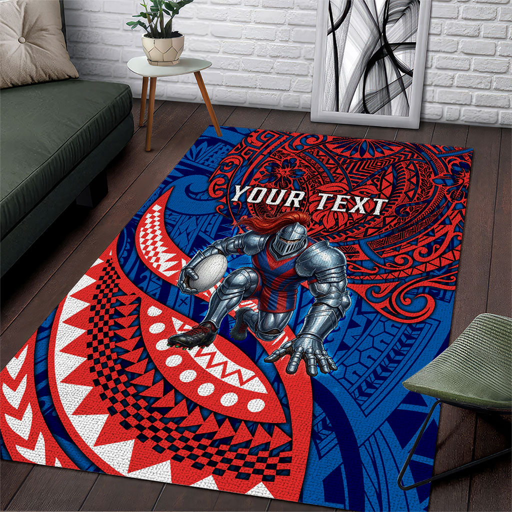 Personalised Newcastle Knights Area Rug Polynesian Tribal Art Style With Armored Knight Mascot