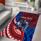 Personalised Newcastle Knights Area Rug Polynesian Tribal Art Style With Armored Knight Mascot