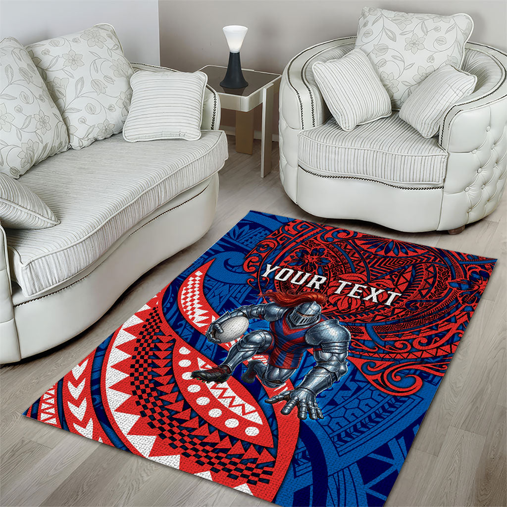 Personalised Newcastle Knights Area Rug Polynesian Tribal Art Style With Armored Knight Mascot