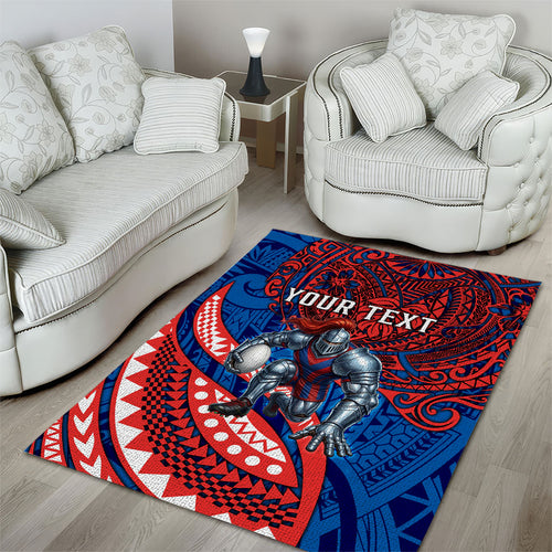 Personalised Newcastle Knights Area Rug Polynesian Tribal Art Style With Armored Knight Mascot