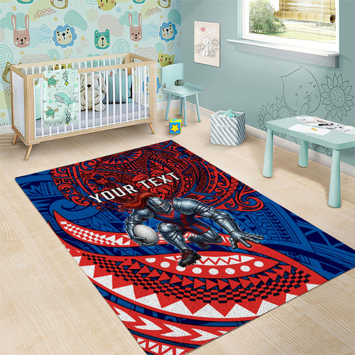 Personalised Newcastle Knights Area Rug Polynesian Tribal Art Style With Armored Knight Mascot