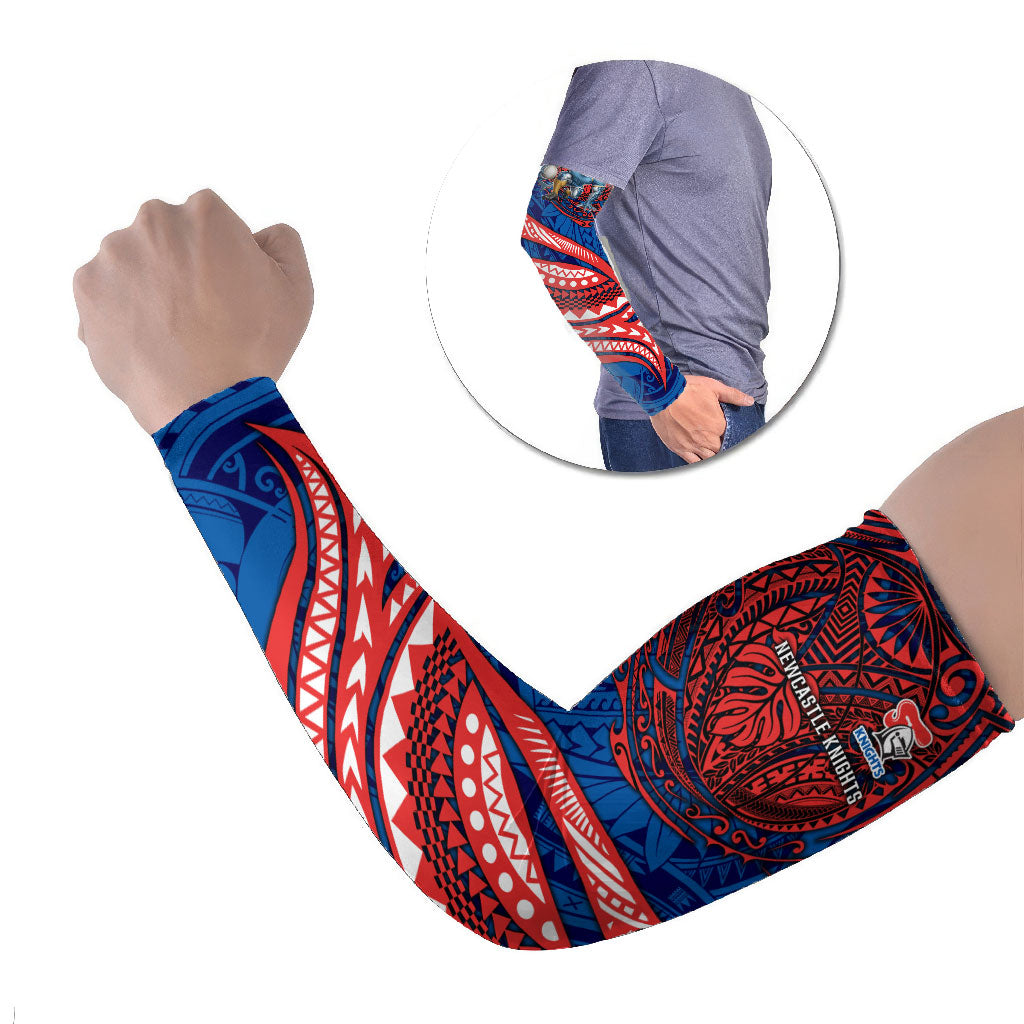 Personalised Newcastle Knights Arm Sleeves Polynesian Tribal Art Style With Armored Knight Mascot