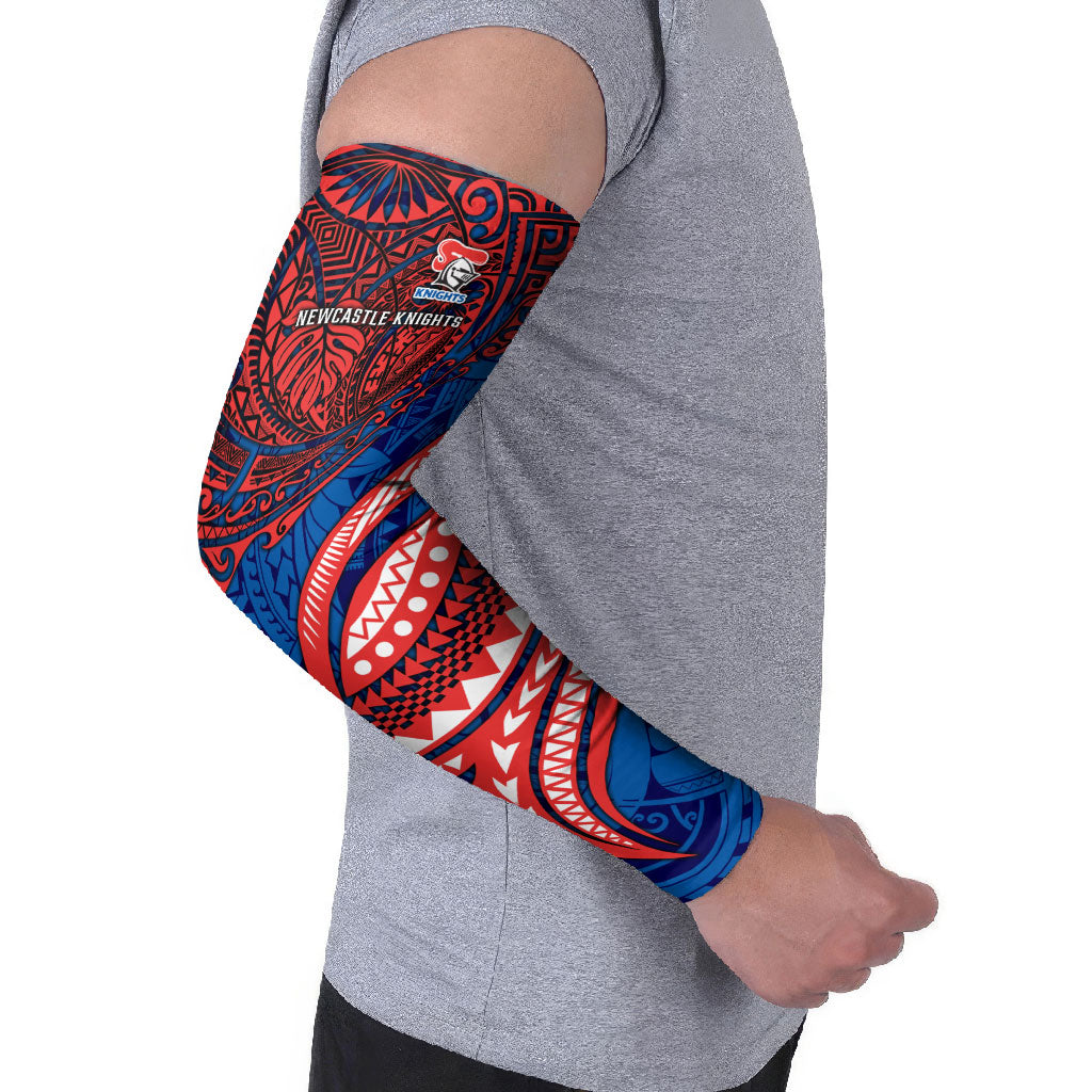 Personalised Newcastle Knights Arm Sleeves Polynesian Tribal Art Style With Armored Knight Mascot