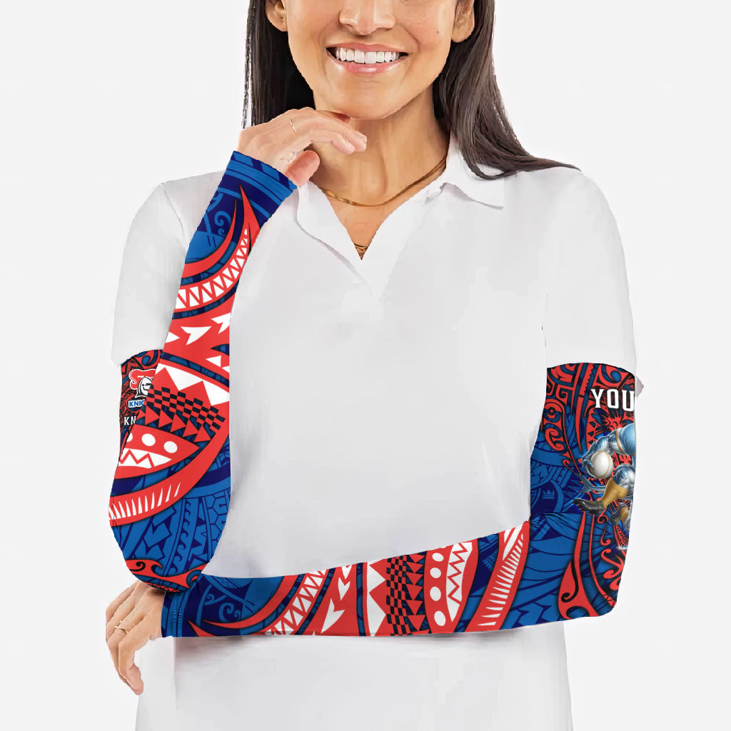 Personalised Newcastle Knights Arm Sleeves Polynesian Tribal Art Style With Armored Knight Mascot