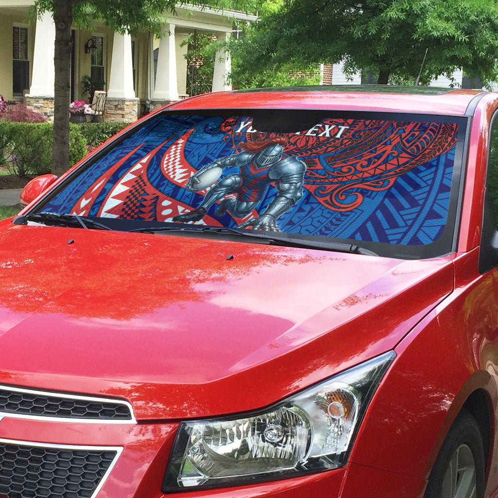 Personalised Newcastle Knights Auto Sun Shade Polynesian Tribal Art Style With Armored Knight Mascot