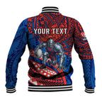 Personalised Newcastle Knights Baseball Jacket Polynesian Tribal Art Style With Armored Knight Mascot